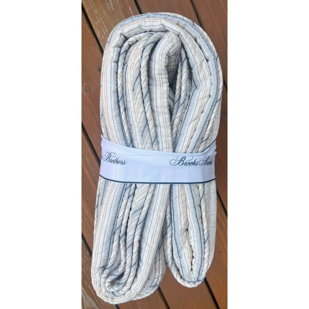 Brooks Brothers Cotton Slub Quilt and Sham Set Twin XL Light Blue White Stripes